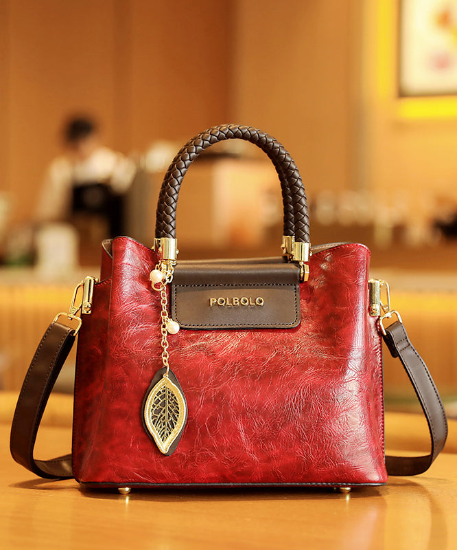 Durable Solid Black Leather Calf Handbag Style Tote