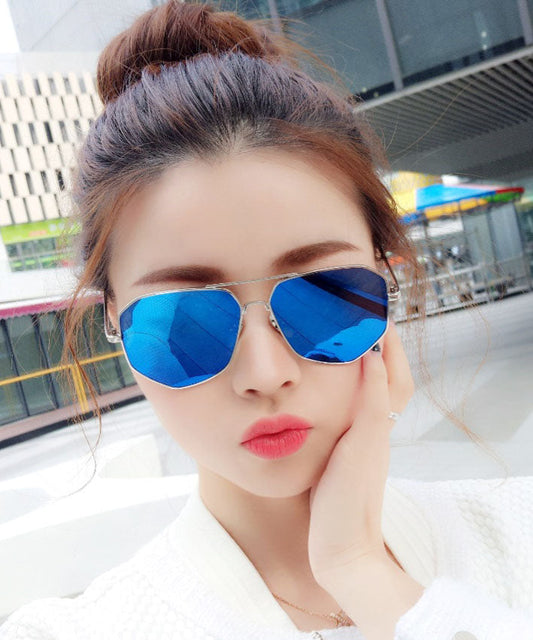 Style Blue Round Face Polarized Anti UV Sunglasses For Women XS1040