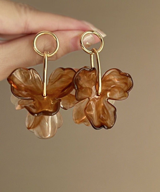 Boucles d'oreilles créoles florales en alliage acrylique style café YZ013