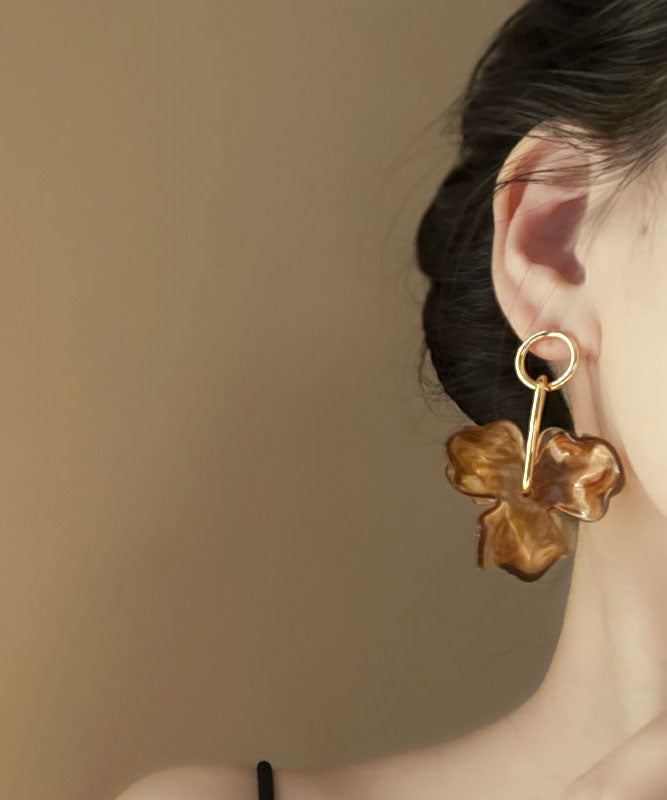 Boucles d'oreilles créoles florales en alliage acrylique style café YZ013