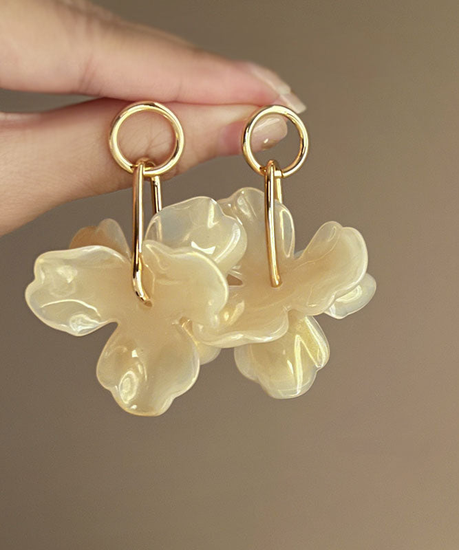 Boucles d'oreilles créoles florales en alliage acrylique style café YZ013