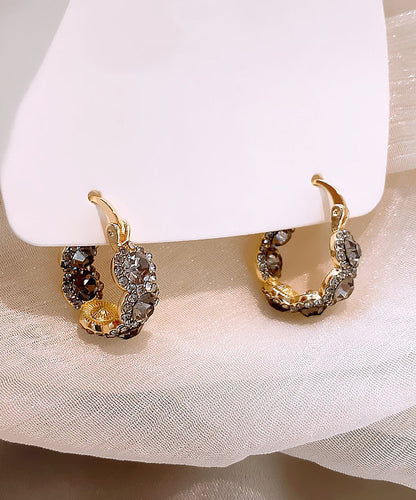 Style Coffee Copper Alloy Zircon Hoop Earrings WH006