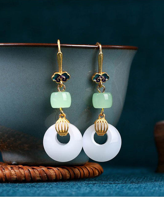 Style Gold Ancient Gold Jade Auspicious Clouds Drop Earrings KX1060