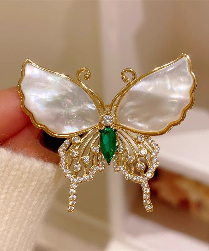 Broches en cuivre incrustées d'or et de zircons, style coquillage, papillon