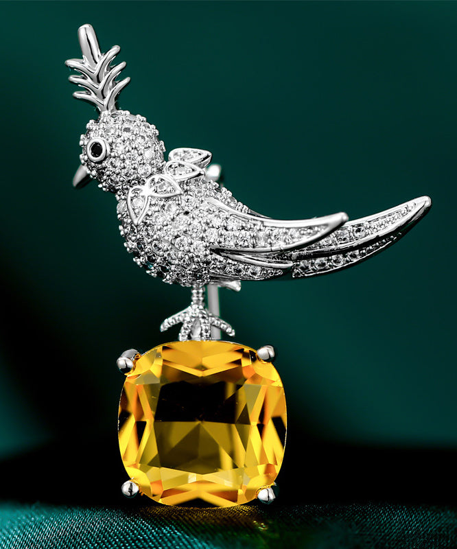 Style Gold Copper Overgild Zircon Gem Stone Little Bird Brooches WP010