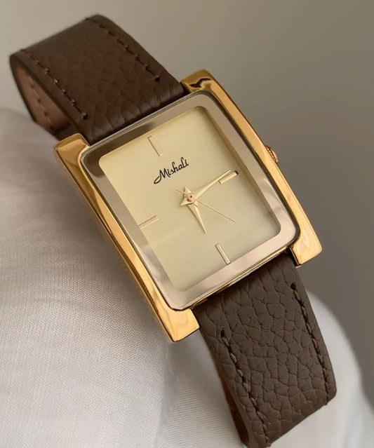 Montres style cuir Mouvement Quartz Alliage d'or