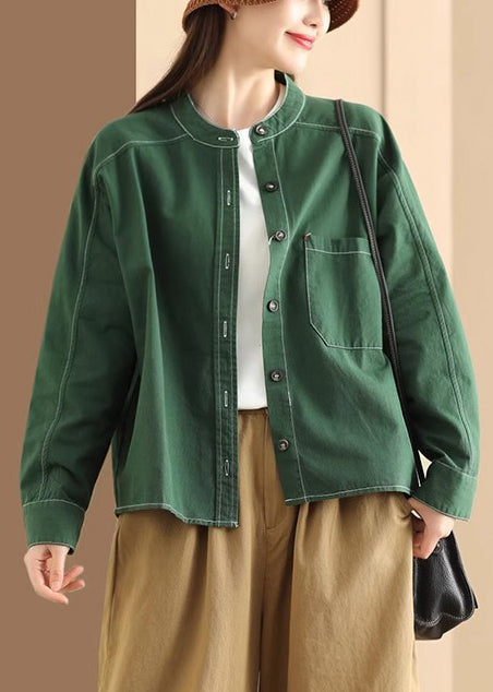 Style Grass Green Oversized Cotton Shirt Top Spring TM018