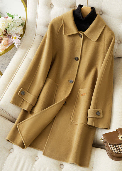 Style Green Peter Pan Collar Pockets Button Woolen Coat Winter RS032