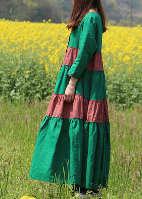 Robe longue à manches longues avec poches et imprimé vert style VB1029