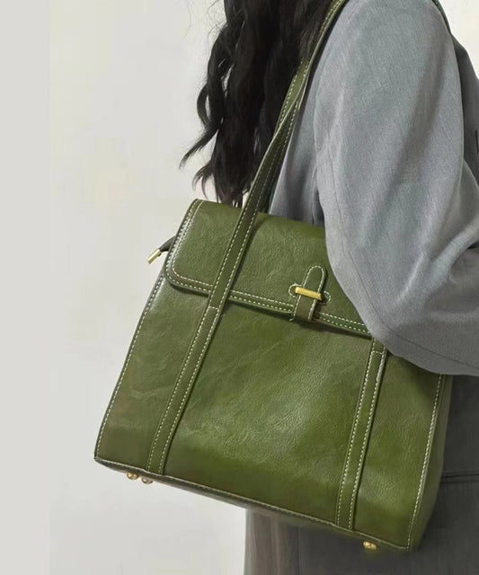 Style Green Solid Durable Faux Leather Satchel Handbag SX1025