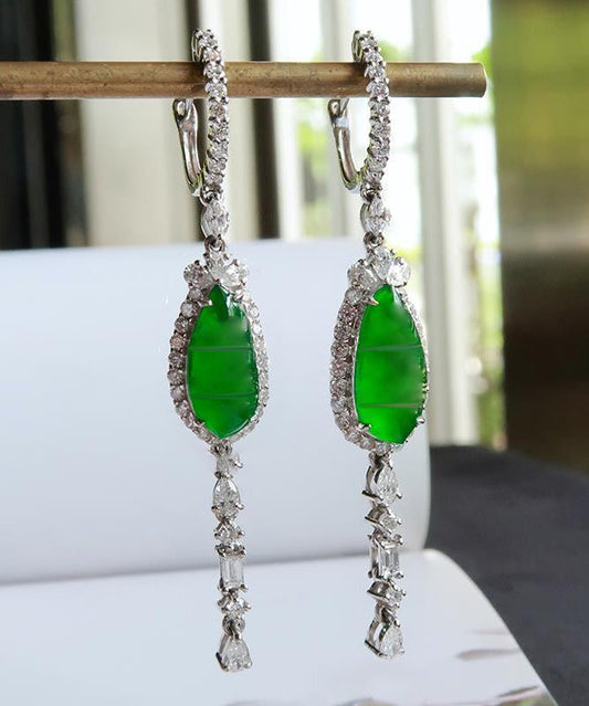 Boucles d'oreilles pendantes en argent sterling et jade vert zircon AC1031