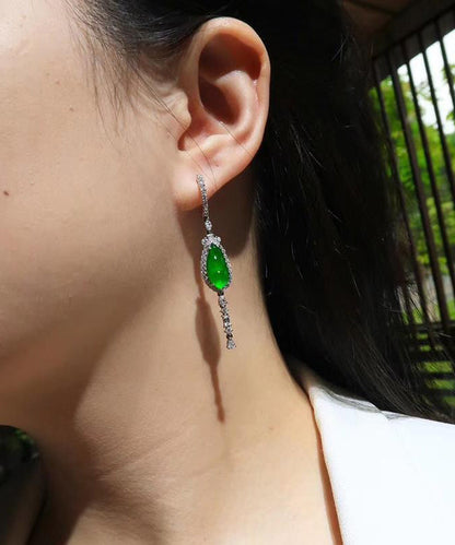 Style Green Sterling Silver Zircon Jade Drop Earrings AC1031