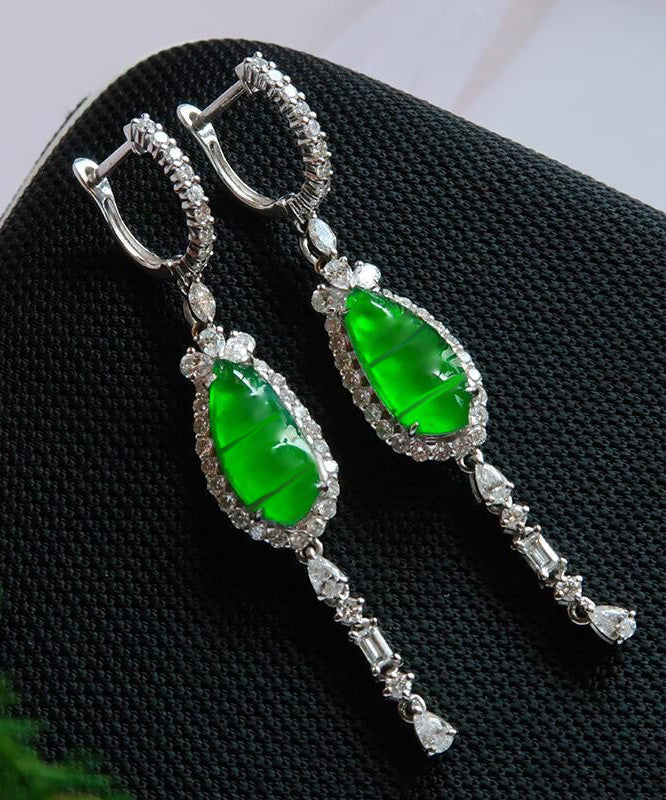 Boucles d'oreilles pendantes en argent sterling et jade vert zircon AC1031