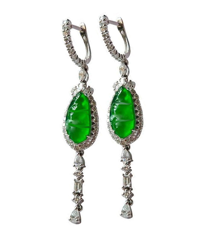 Boucles d'oreilles pendantes en argent sterling et jade vert zircon AC1031