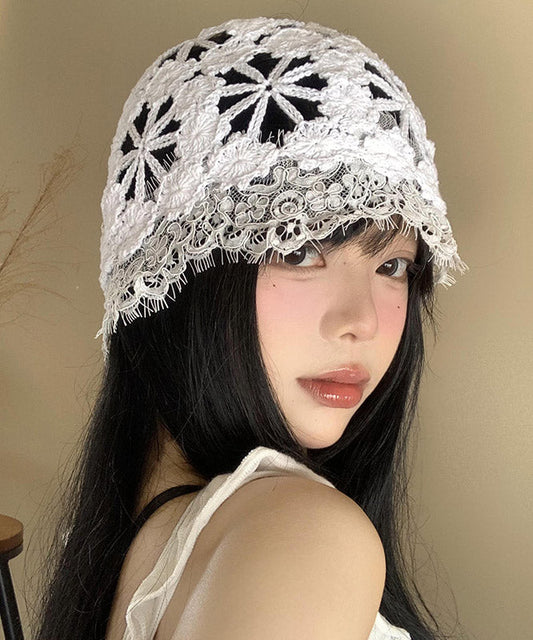 Style Lace Edge Knitted Hollow Flower Thin Boonie Hat WI016