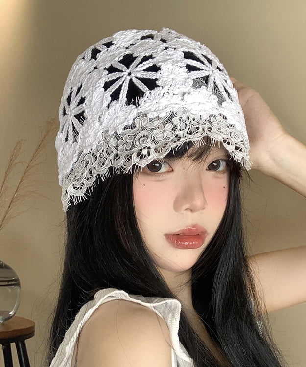 Style Lace Edge Knitted Hollow Flower Thin Boonie Hat WI016