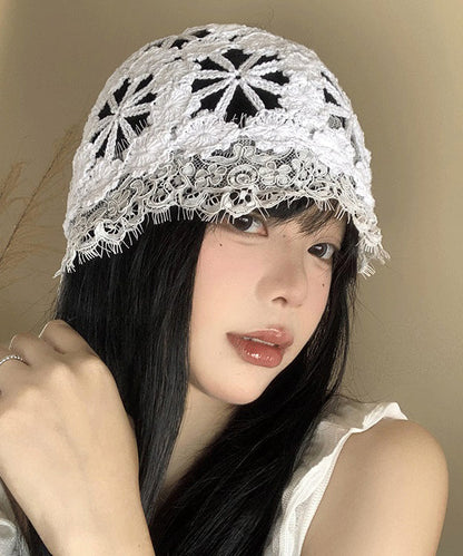 Style Lace Edge Knitted Hollow Flower Thin Boonie Hat WI016