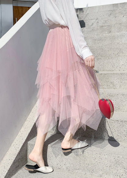 Style Light Blue Asymmetrical Elastic Waist Tulle Skirts Summer QQ1010