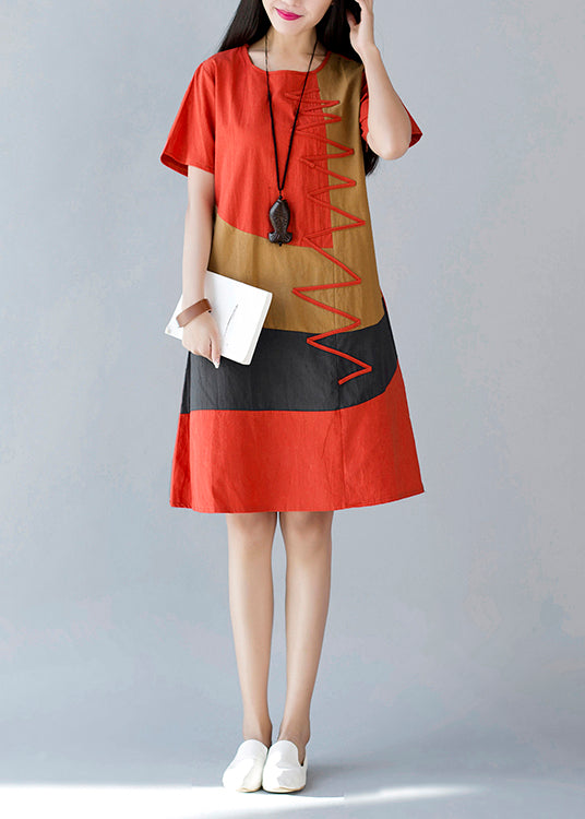 A Dresses Style Orange Summer Line Cotton Print