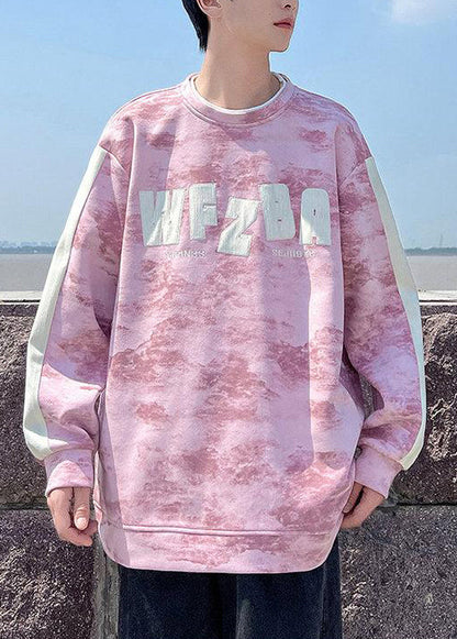 Style Pink O Neck Tie Dye Cotton Mens Sweatshirt Streetwear Fall EQ002