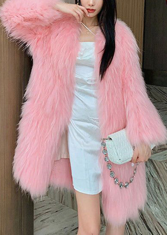 Style Pink V Neck Mink Hair Leather And Fur Long Coats Winter WZ030