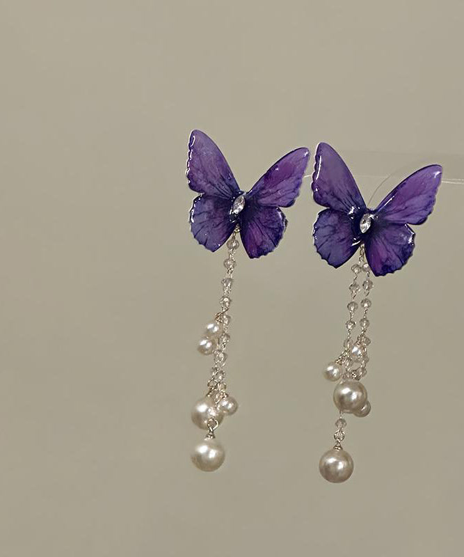 Épingle à cheveux papillon style zircon pompon perle alliage violet