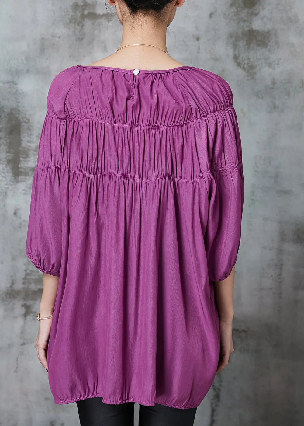 Style Purple Slash Neck Wrinkled Cotton Shirt Bracelet Sleeve Ada Fashion