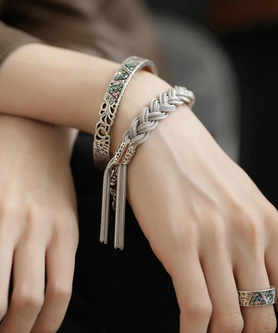 Style Silk Sterling Silber gewebtes Quasten-Charm-Armband TX049