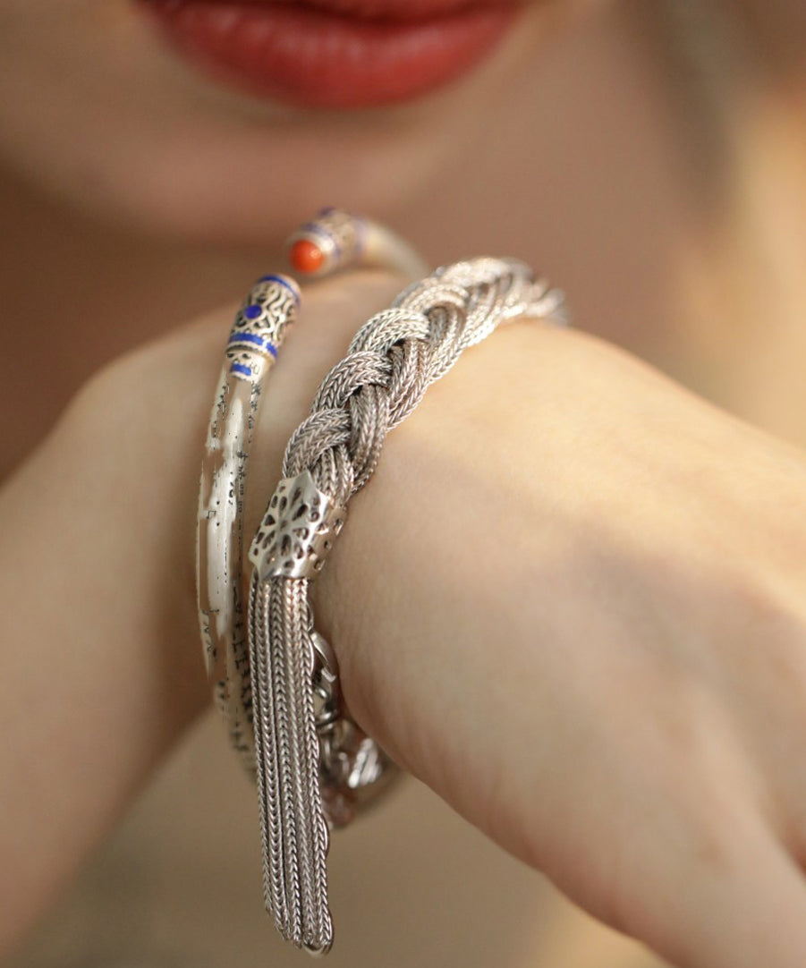 Style Silk Sterling Silber gewebtes Quasten-Charm-Armband TX049