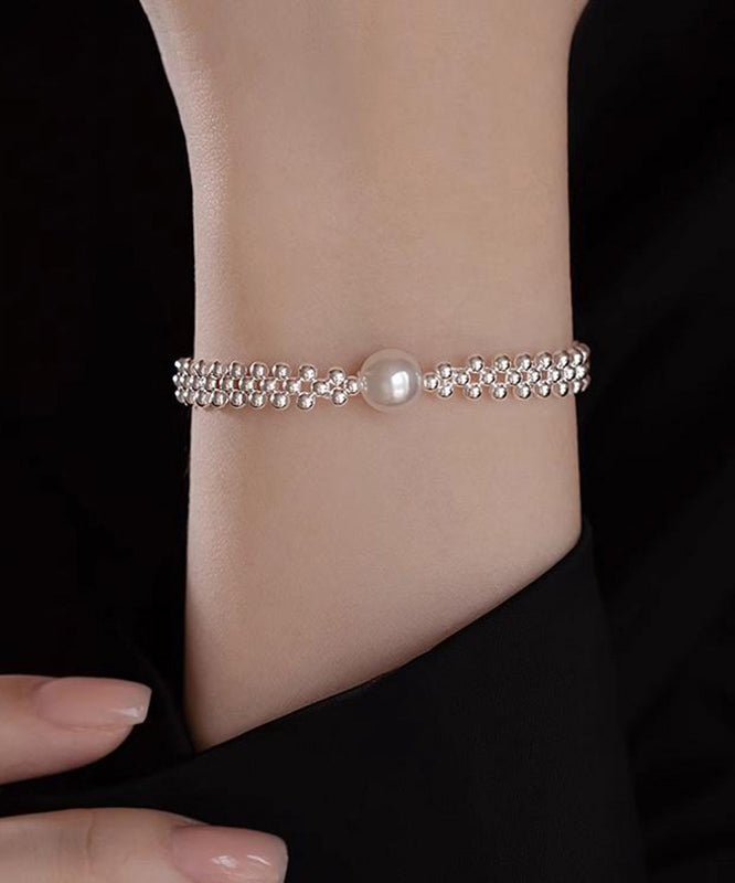 Style White Alloy Weave Pearl Chain Bracelet WF015