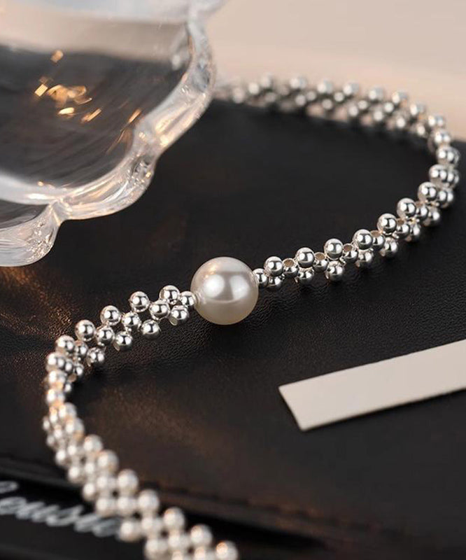 Style White Alloy Weave Pearl Chain Bracelet WF015