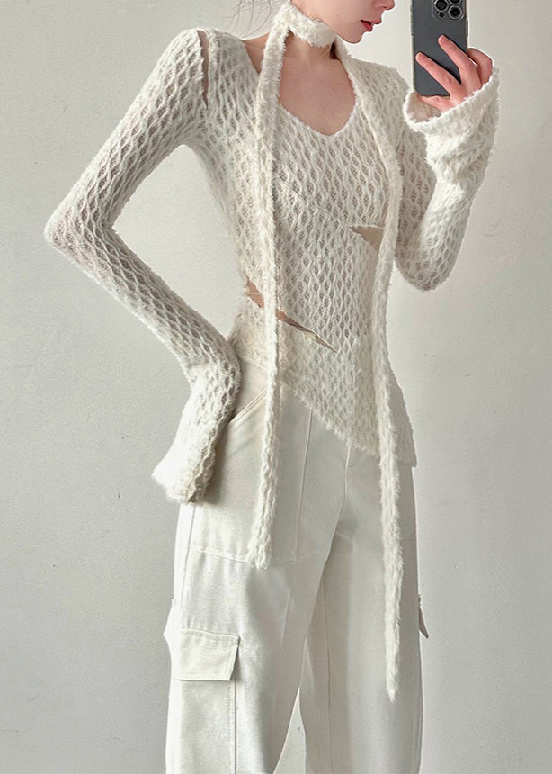 Haut en tricot asymétrique blanc style automne AL1060