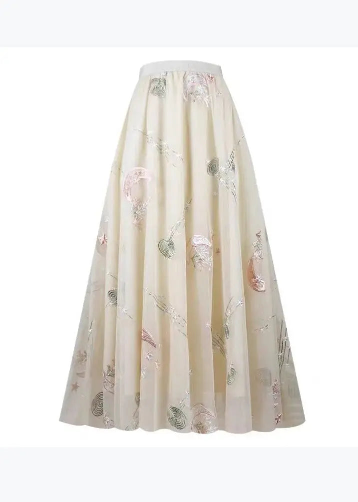 Stylish Apricot Embroidered High Waist Tulle Skirts Spring Ada Fashion
