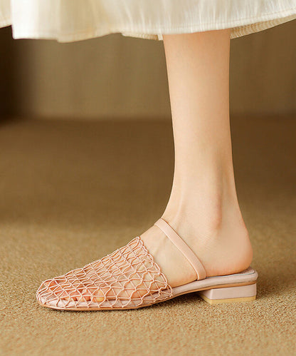 Stylish Apricot Hollow Out Splicing Slide Sandals AA021