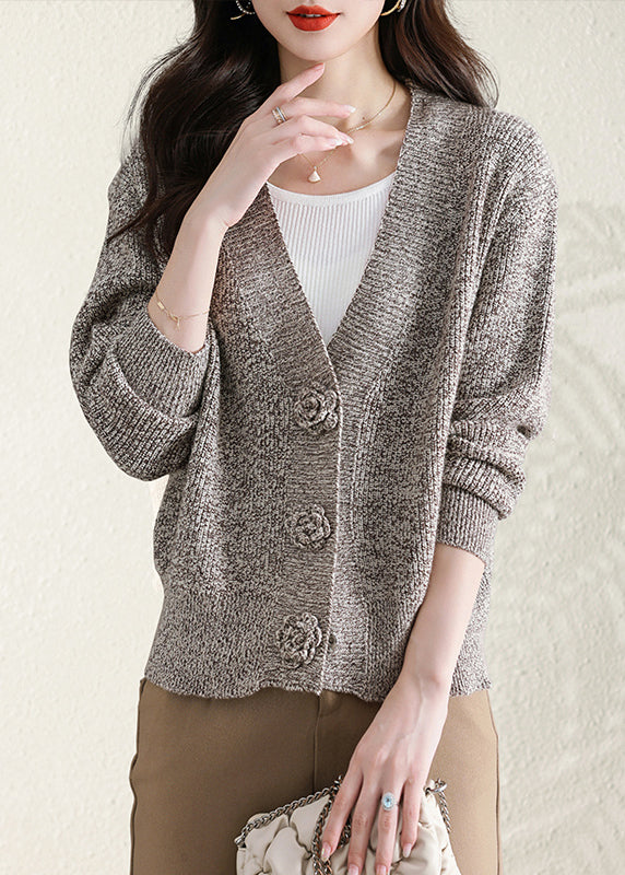 Stylish Apricot V Neck Button Knit Cardigans Fall QG007