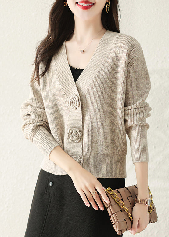 Stylish Apricot V Neck Button Knit Cardigans Fall QG007