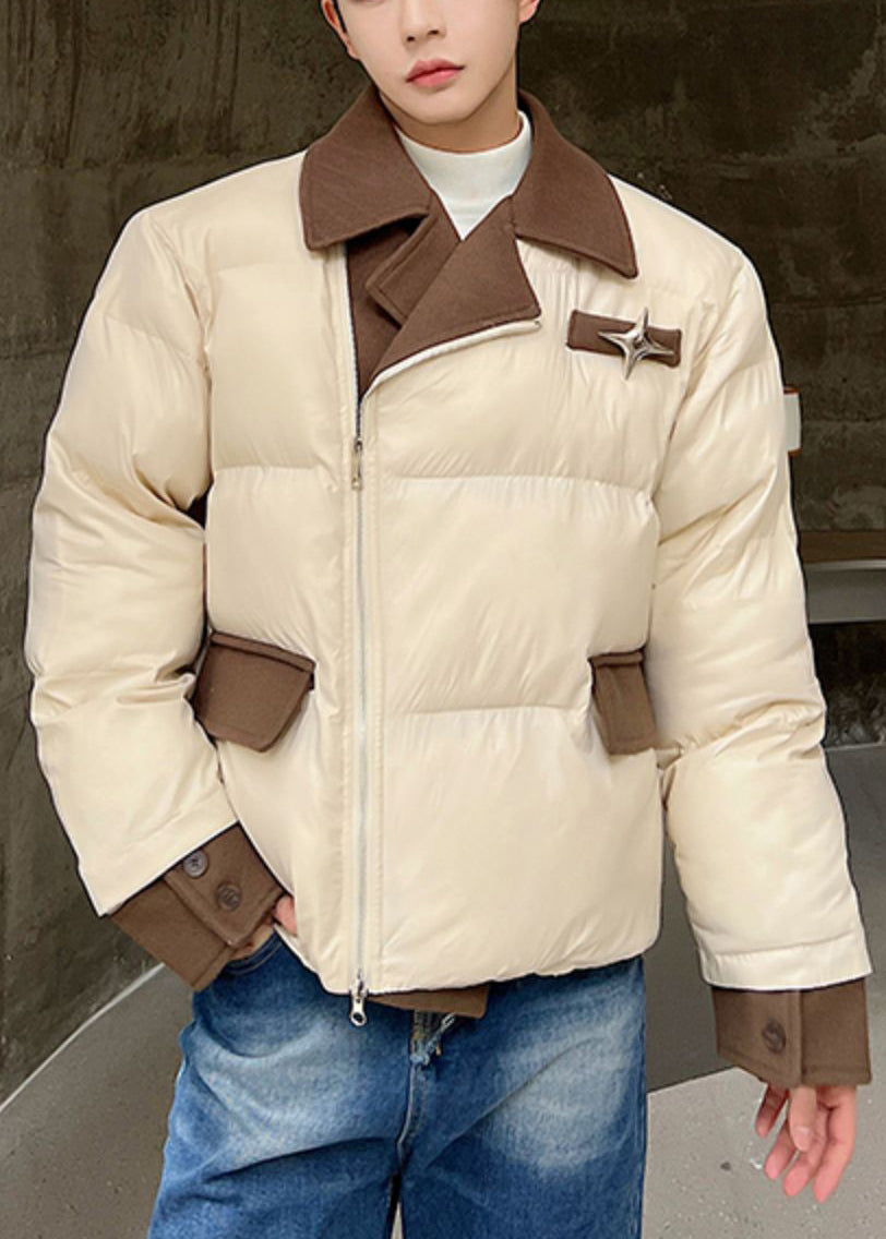 Stylish Apricot Zip Up Patchwork Men Parkas Winter WL001