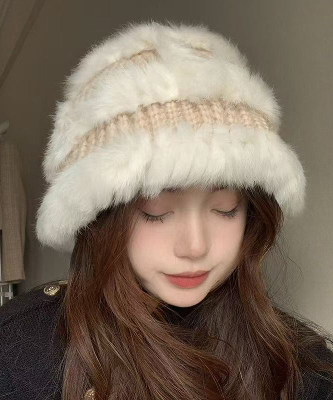 Stylish Beige The Rabbit Wool Patchwork Bucket Hat RB047