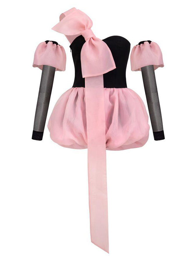 Bow Summer Cotton Jumpsuit Mini Stylish Black Patchwork