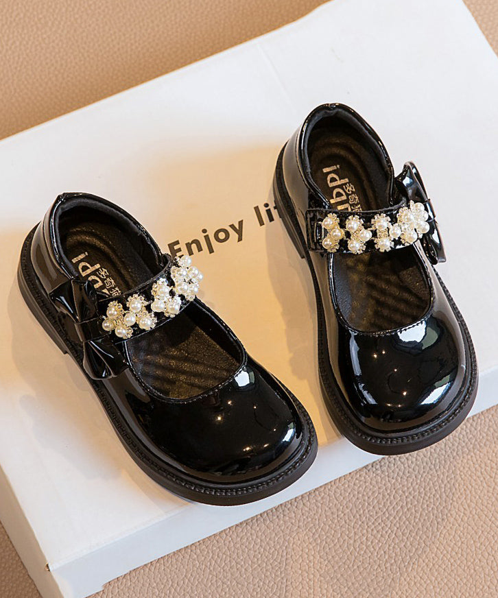 Strap Kinder Schnalle Mädchen Schuhe Perle Schwarz Loafer Stilvolle Nagel