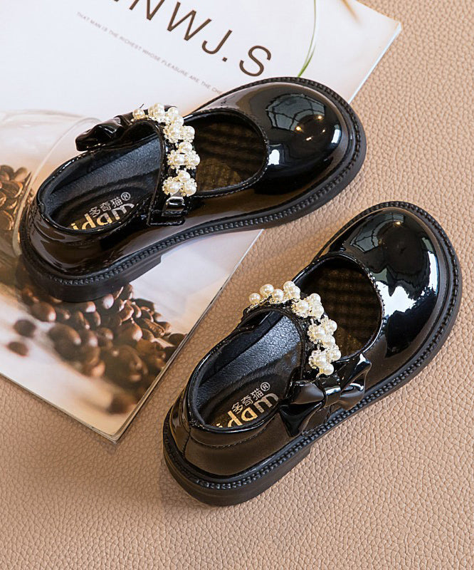 Strap Kinder Schnalle Mädchen Schuhe Perle Schwarz Loafer Stilvolle Nagel