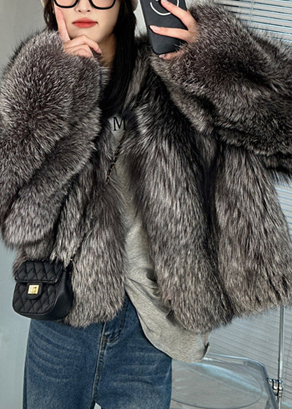 Stylish Black Grey Leather And Fur Coats Winter RD007