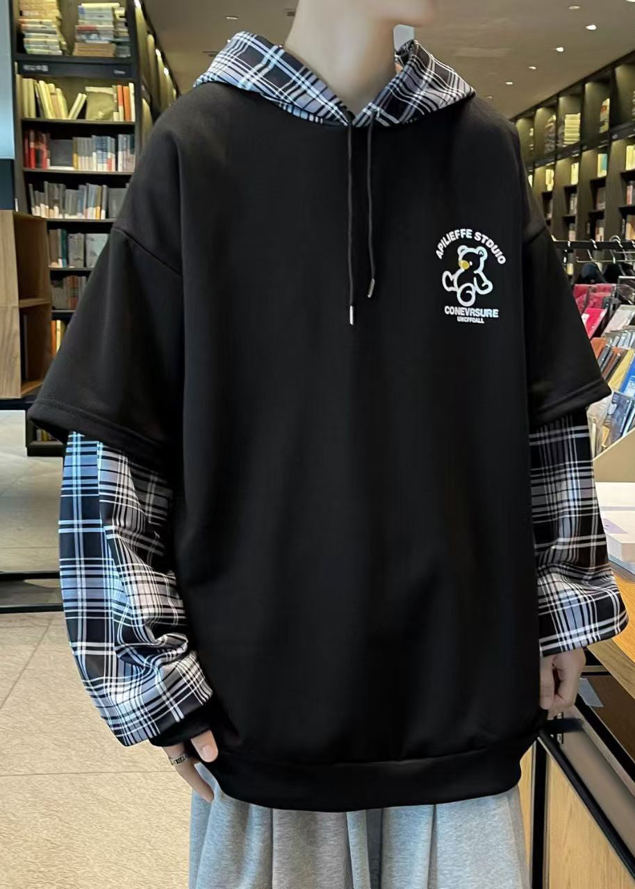 Frühling Sweatshirts Patchwork Mit Kapuze Stilvolle Herren Baumwolle Schwarz