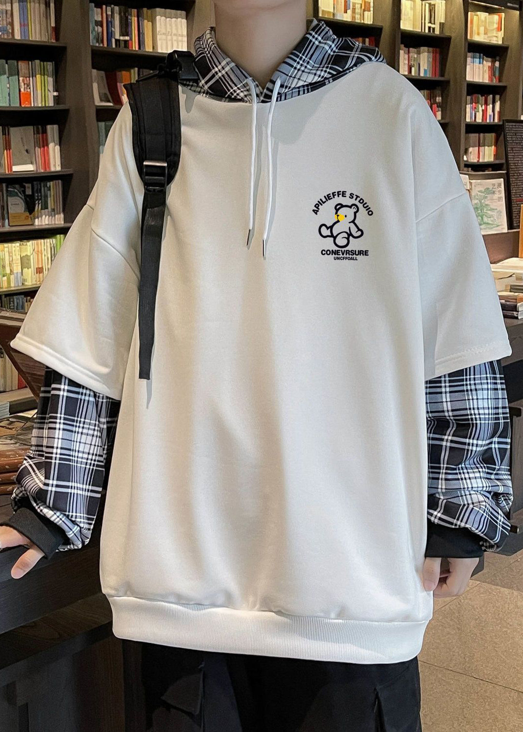 Frühling Sweatshirts Patchwork Mit Kapuze Stilvolle Herren Baumwolle Schwarz