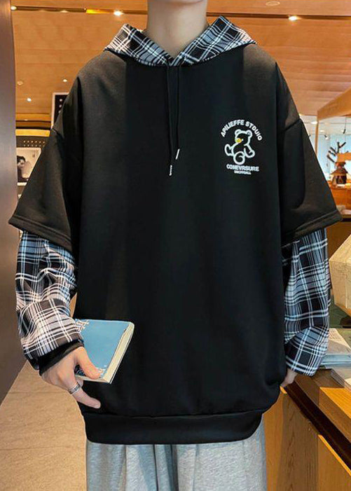 Frühling Sweatshirts Patchwork Mit Kapuze Stilvolle Herren Baumwolle Schwarz