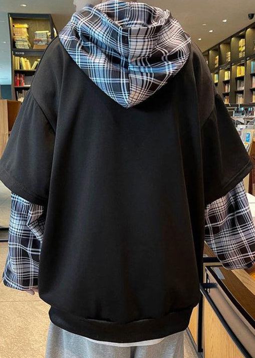 Frühling Sweatshirts Patchwork Mit Kapuze Stilvolle Herren Baumwolle Schwarz