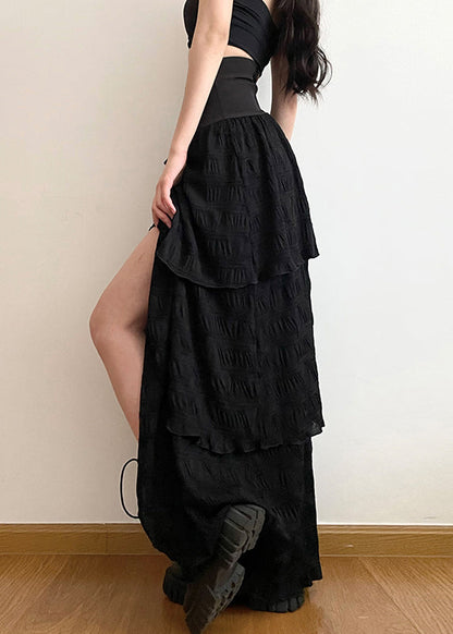 Stylish Black Lace Up Side Open Cotton Skirt Summer PP005