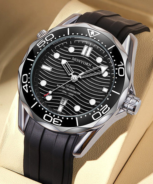 Montres à quartz élégantes en métal et silicone pour hommes, noires