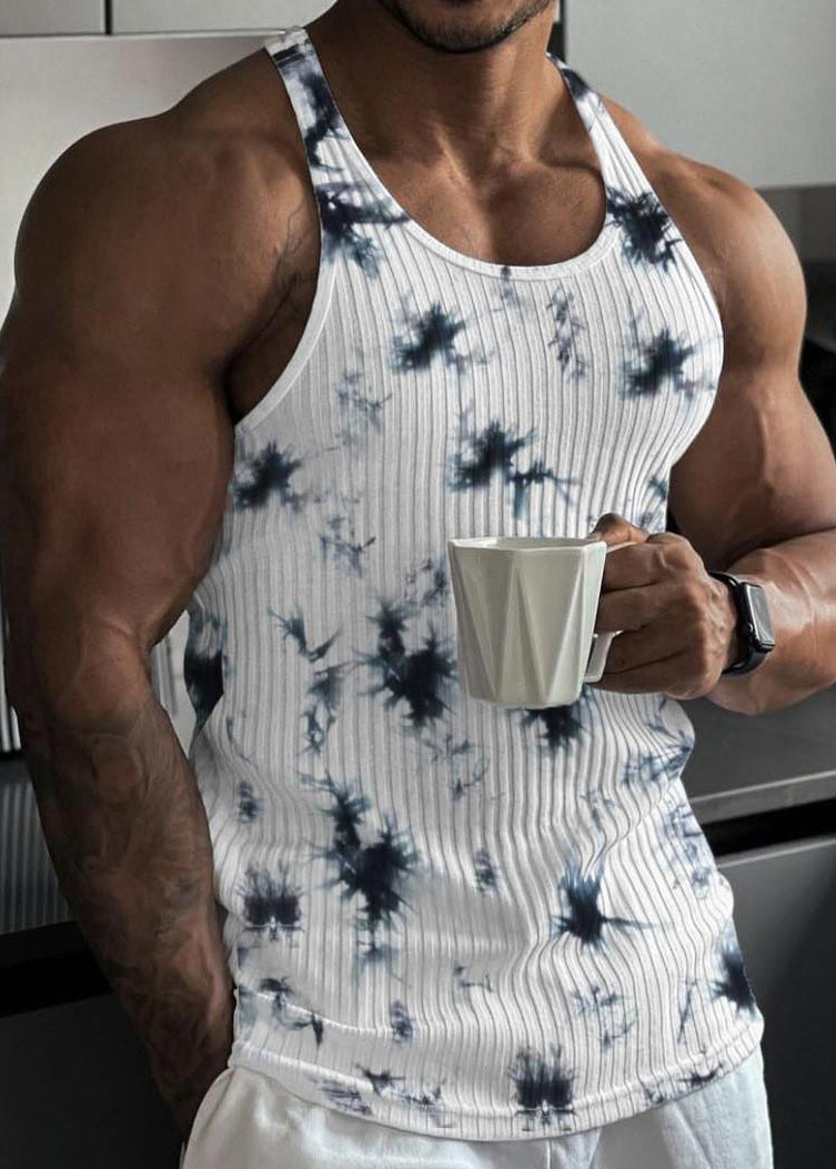 Men's Tie Neck Dye Black O Stylish Tank Cotton Summer