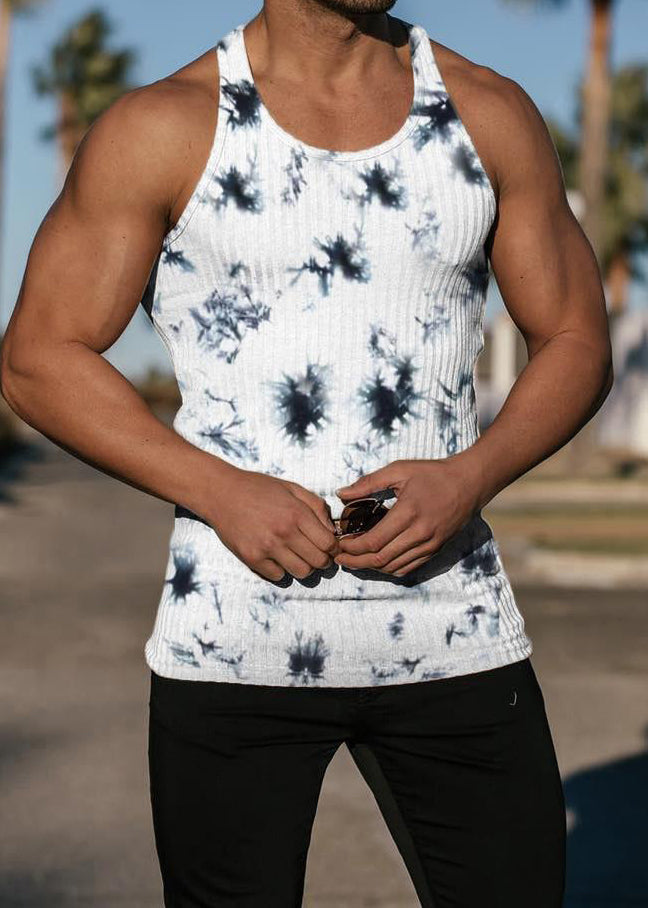 Men's Tie Neck Dye Black O Stylish Tank Cotton Summer